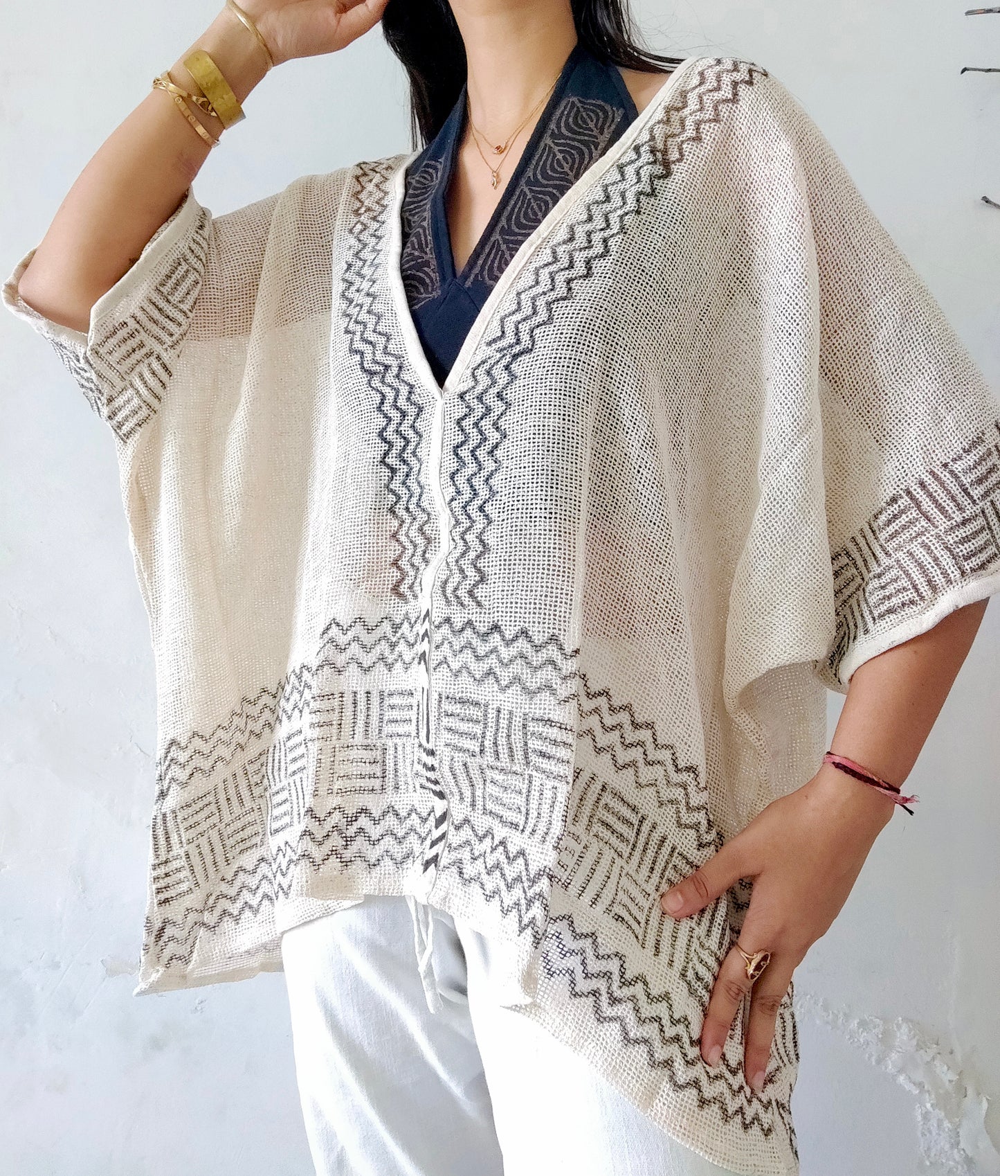 Clay dune handwoven jute cotton kimono cover-up 2