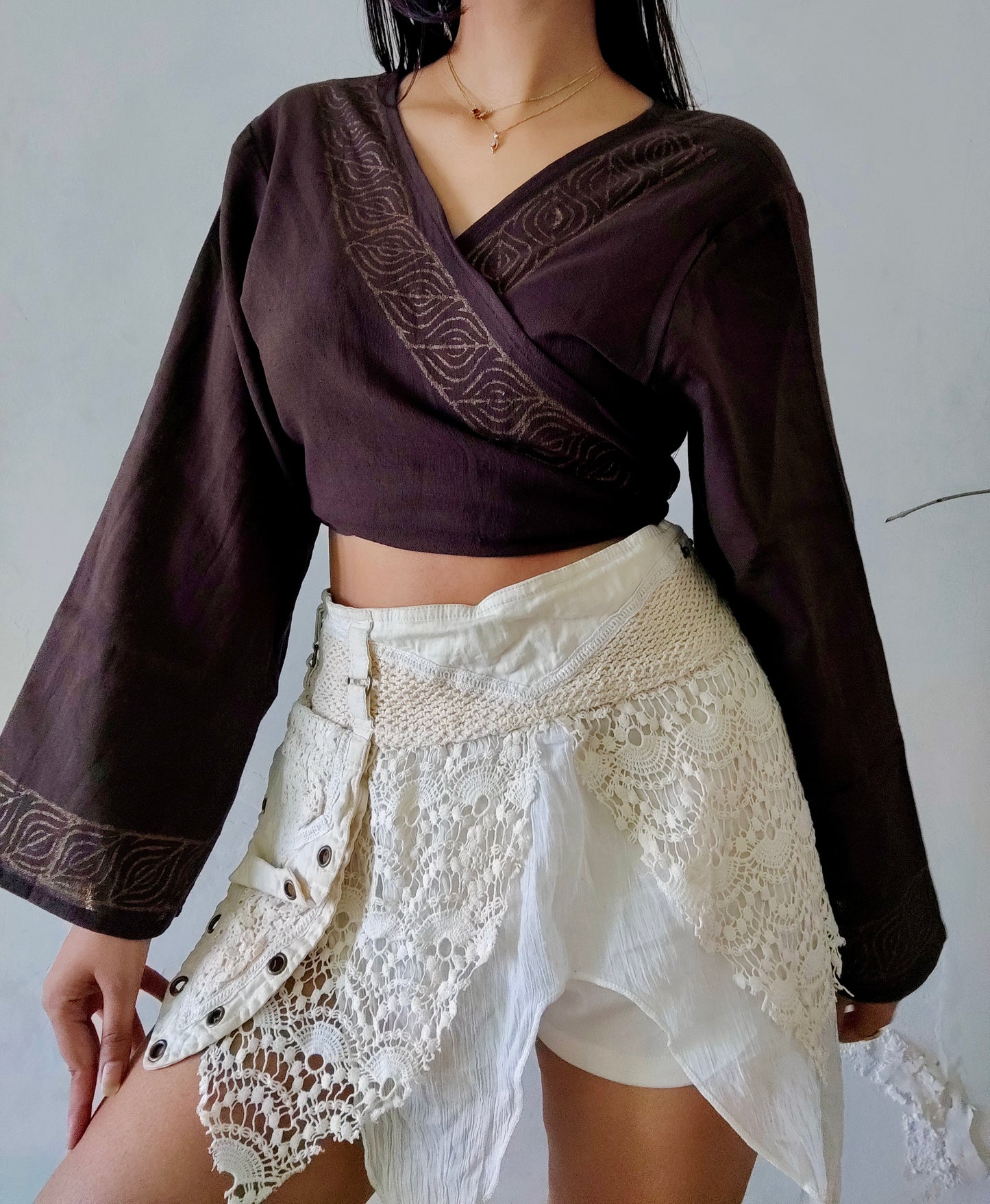 Deep walnut brown jute cotton wrap top 3