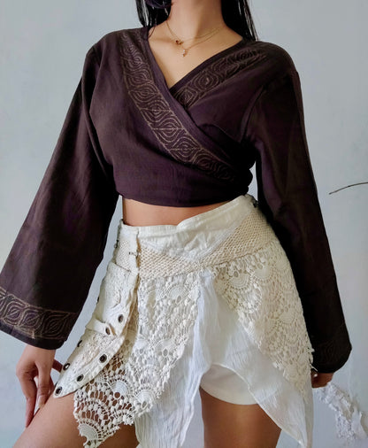 Deep walnut brown jute cotton wrap top 3