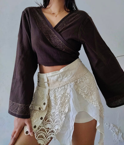 Deep walnut brown jute cotton wrap top 3