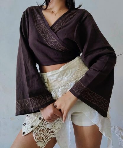 Deep walnut brown jute cotton wrap top 3