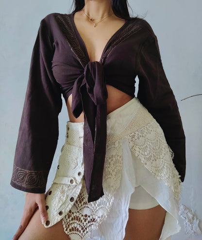 Deep walnut brown jute cotton wrap top 3