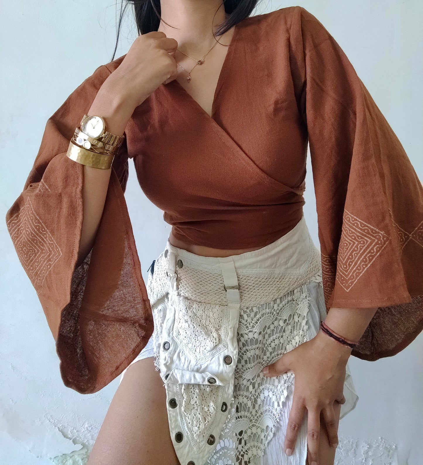 Terra brown jute cotton wrap top 3