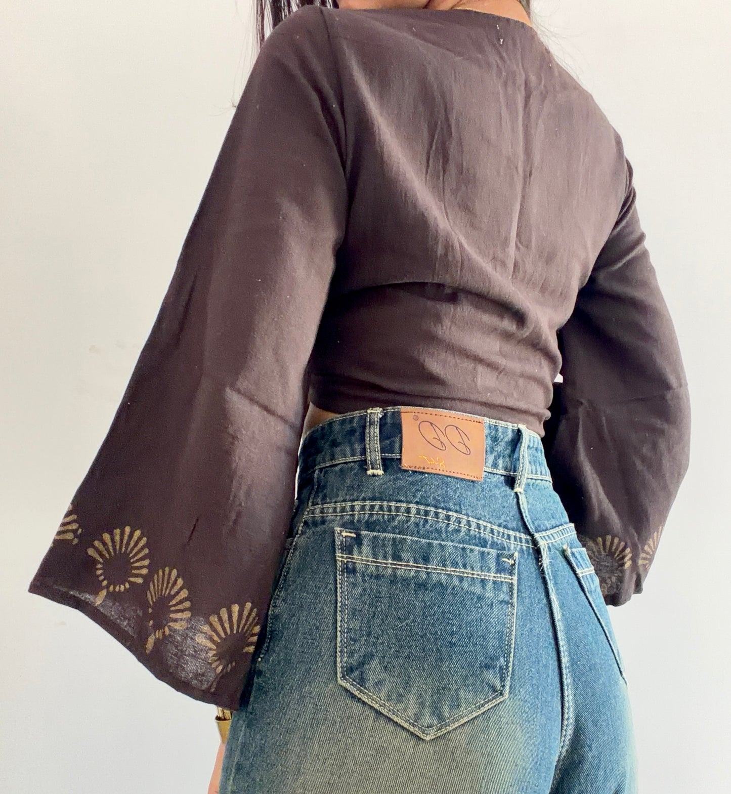 Deep walnut brown jute cotton wrap top 3
