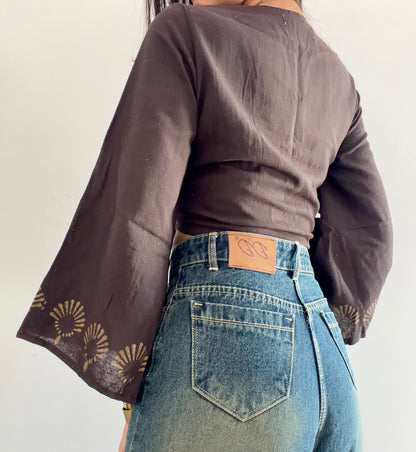 Deep walnut brown jute cotton wrap top 3