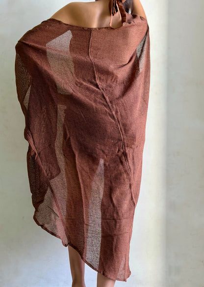 Terra Muse 3-Piece Co-Ord Set – Halter Top, Crinkled Shorts & Flow Kimono- brown colour