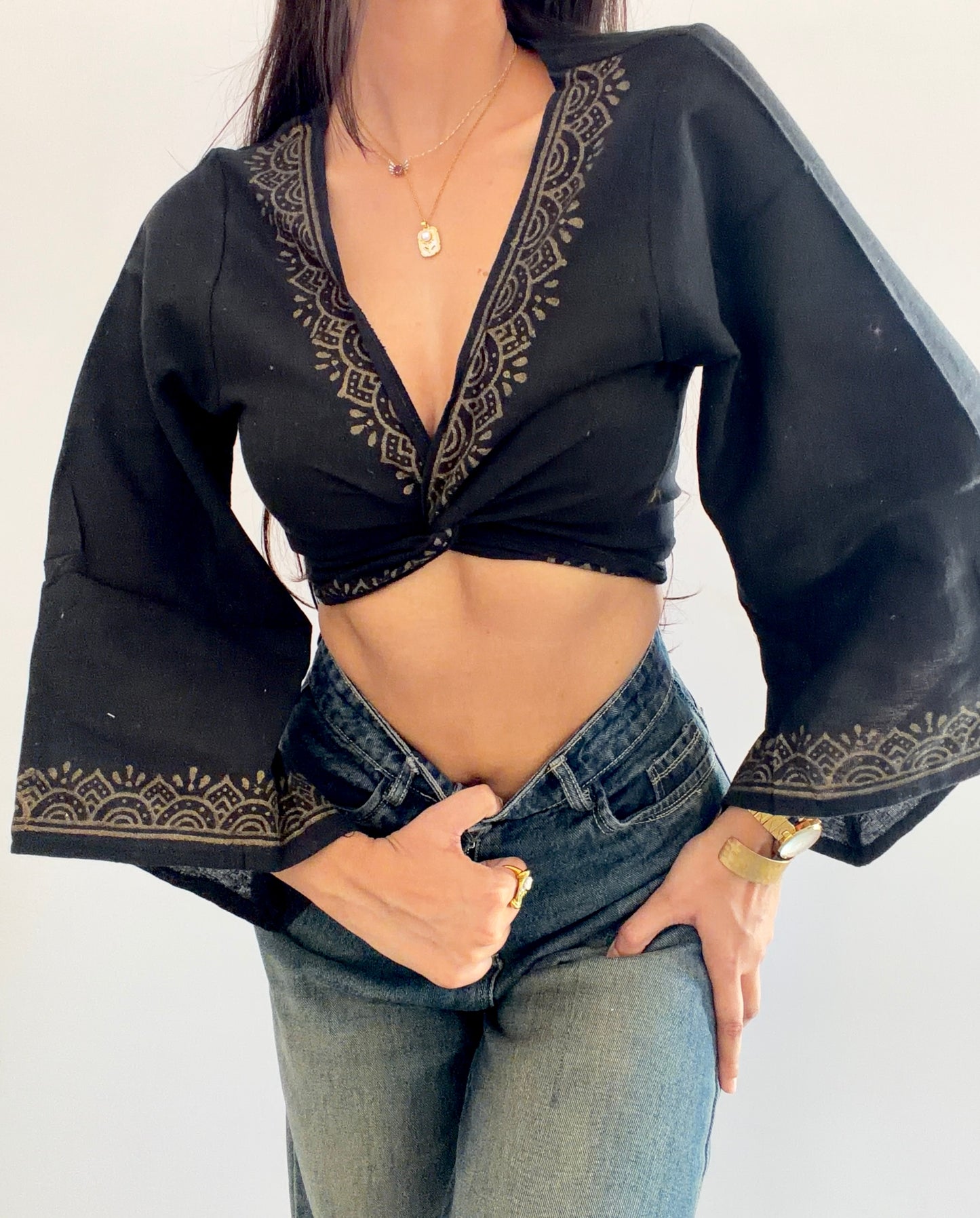 Black jute cotton wrap top 2