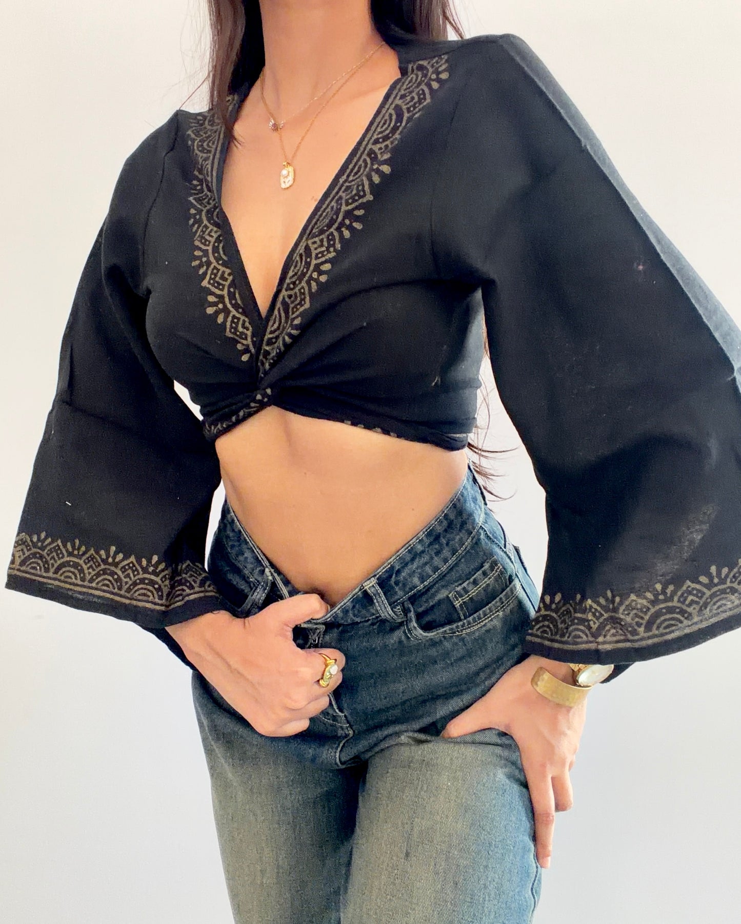 Black jute cotton wrap top 2