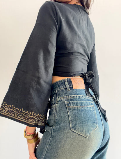 Black jute cotton wrap top 2