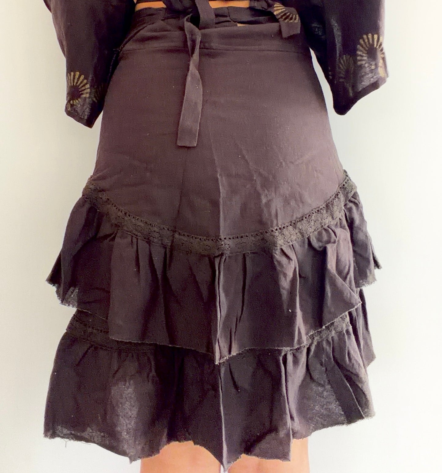 Brown organic cotton ruffle wrap skirt