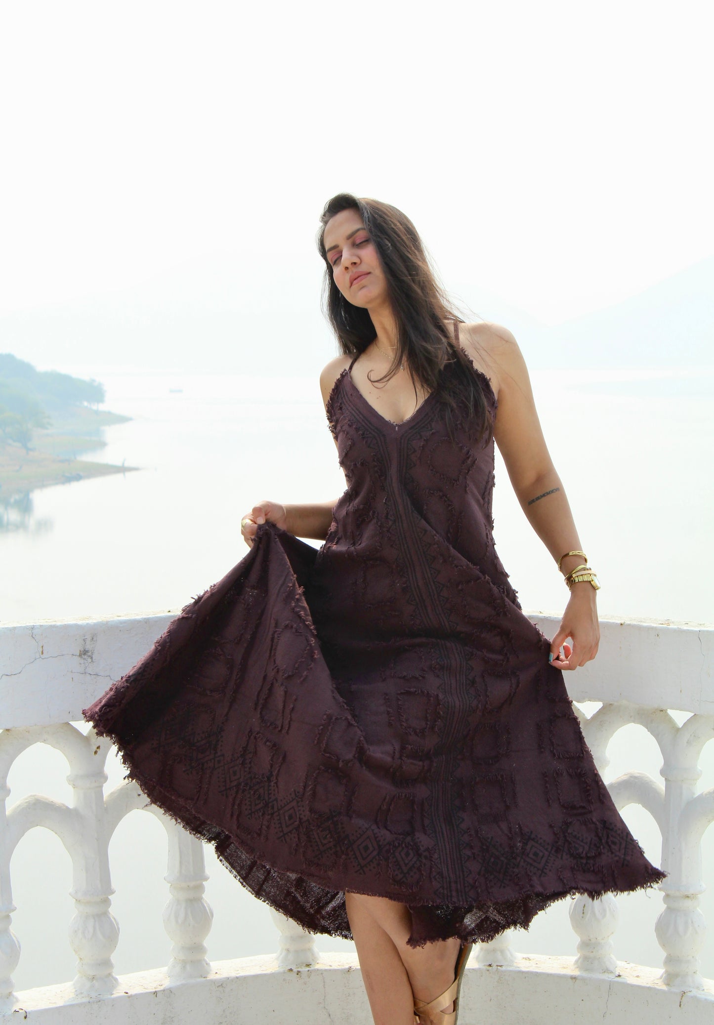 Queen boho mocha mousse brown dress