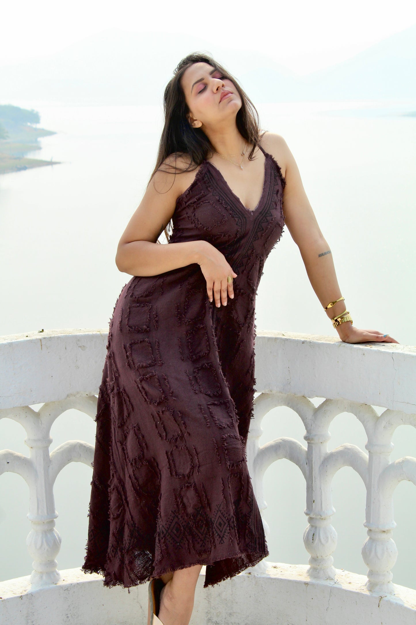 Queen boho mocha mousse brown dress