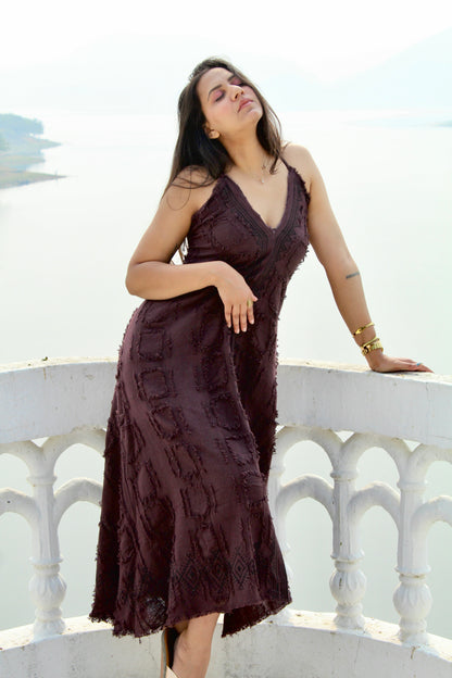 Queen boho mocha mousse brown dress