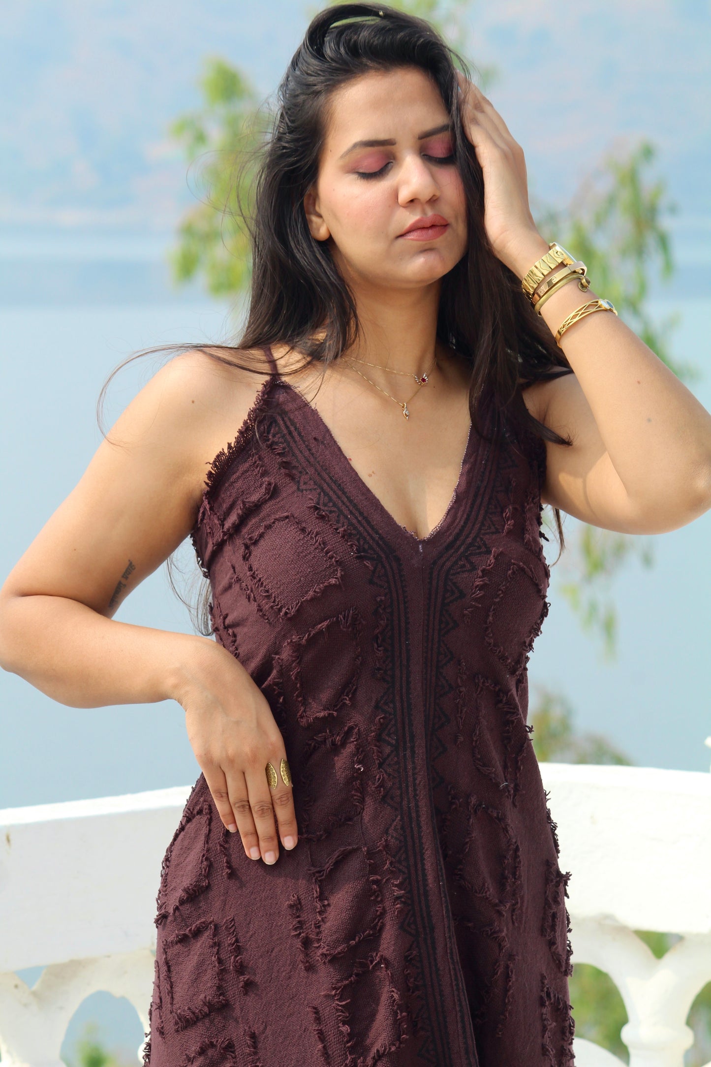 Queen boho mocha mousse brown dress